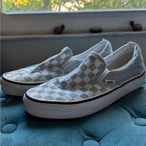 Vans Light Blue and White Checkered Slip-Ons